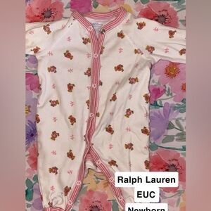 Ralph Lauren White and Pink Baby Onesie with Bear Pattern